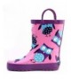 Rain Boots Boys Girls Rubber Rain Boot in Solid Fun Colors Easy on Handles - Purple Owls - CZ12O5BVC38 $36.37