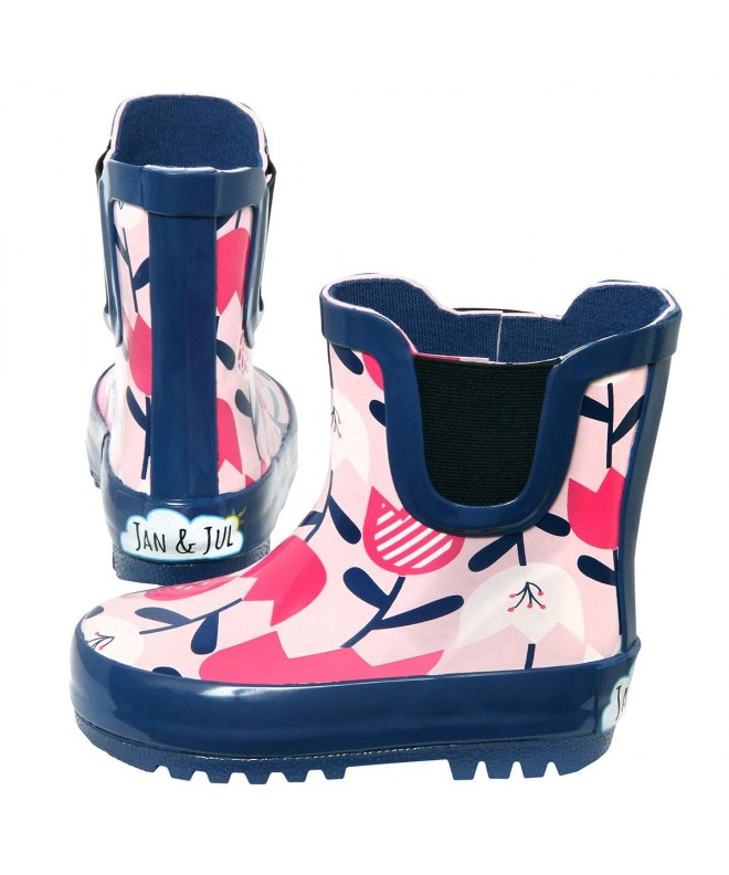 Rain Boots Natural Rubber Rain Boots Toddler Boys Girls Kids - Tulip Flower With Elastic - CT18H3SQ4SE $39.71