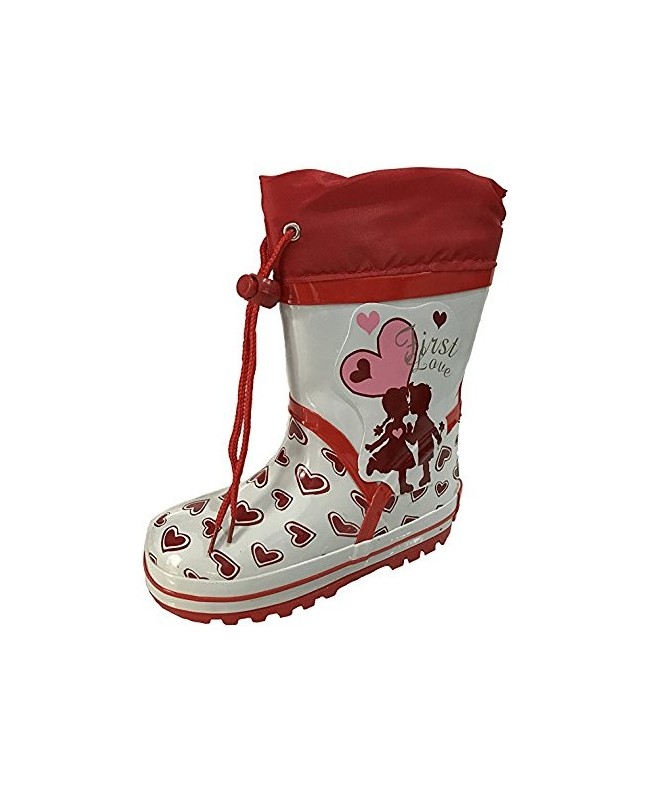 Rain Boots Toddler Girl Pink and White First Love and Hearts Designs Rain Snow Boots with Lining and Tie - CP189CE2WAC $18.07