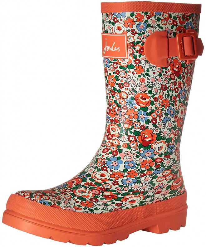 Rain Boots Girls Printed Welly Rain Boot - Bright Orange Ditsy - CE12KMNXNP5 $78.85