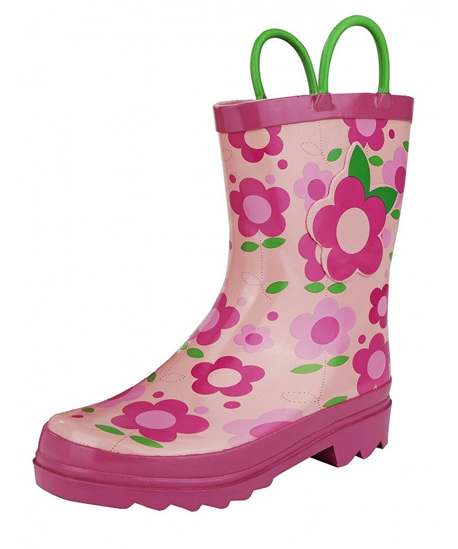 Rain Boots Puddle Play Kids Girls' Flower Printed Waterproof Easy-On Rubber Rain Boots (Toddler/Little Kids) - C3114I39SA9 $4...