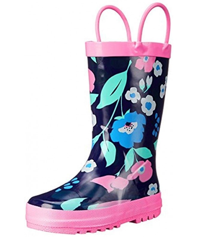 Rain Boots Big Girls Floral Print Rain Boots Navy Pink - CT12ECINFCR $48.84