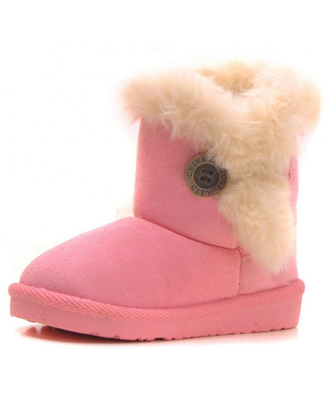 Snow Boots Girls Boys Warm Winter Flat Shoes Bailey Button Snow Boots(Toddler/Little Kid) - Pink - CF1294ERX1N $28.96