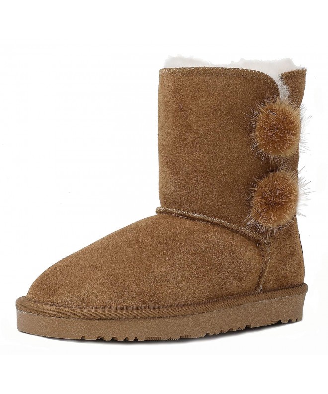 Snow Boots Boys & Girls Toddler/Little Kid/Big Kid Shorty-k Winter Snow Sheepskin Fur Boots - Pompom-chesnut - CK1856L48AZ $4...
