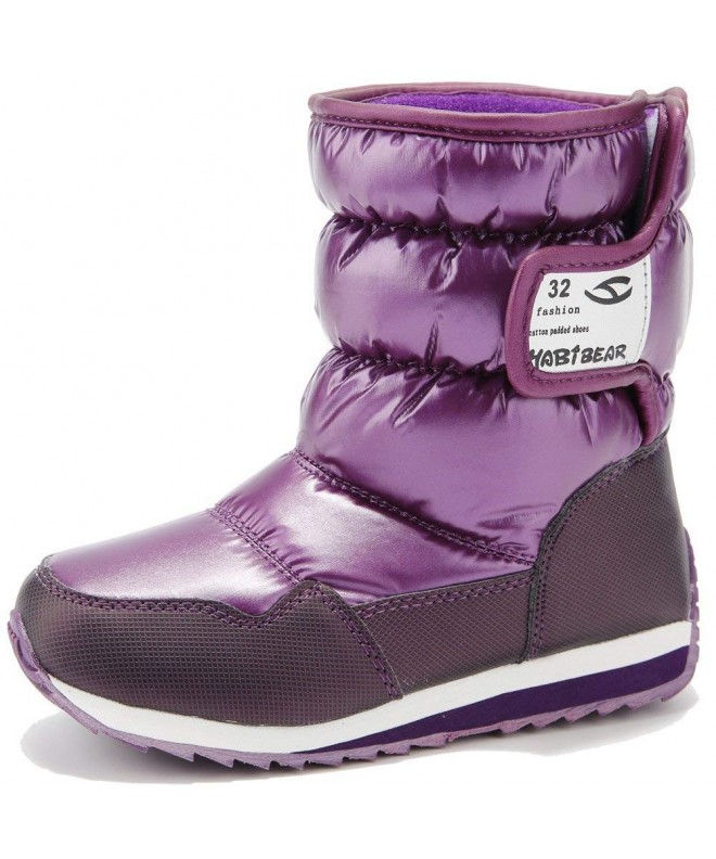 Snow Boots Kids Winter Snow Boots Waterproof Outdoor Warm Faux Fur Lined Shoes - Purple - CM18HAG5QLU $35.93