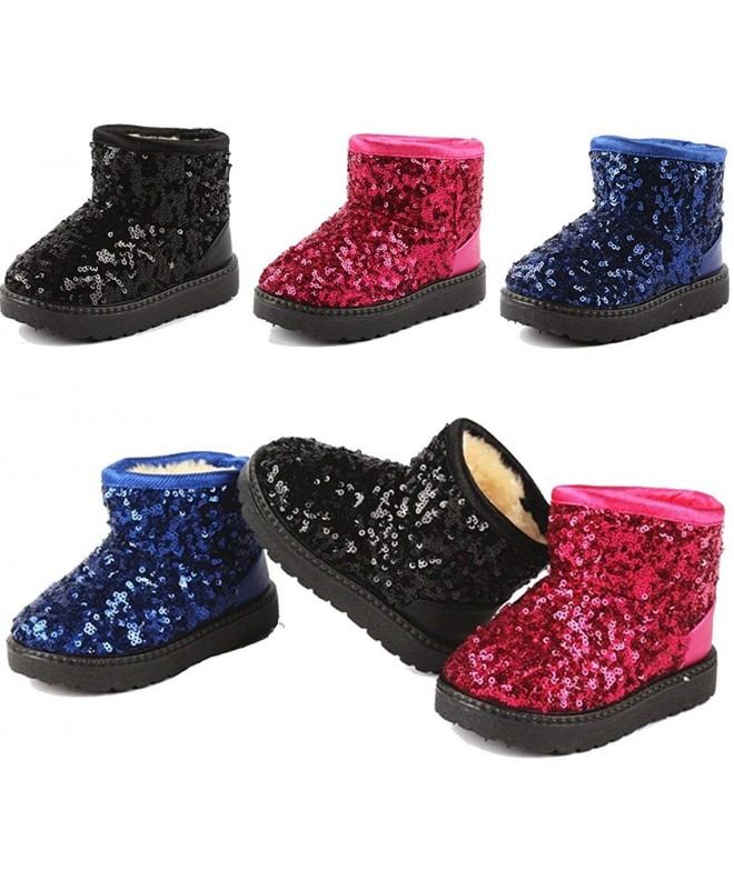 Snow Boots Boy's Girl's Warm Winter Sequin Waterpoof Outdoor Snow Boots - Pink - CP120F7SVEL $32.92