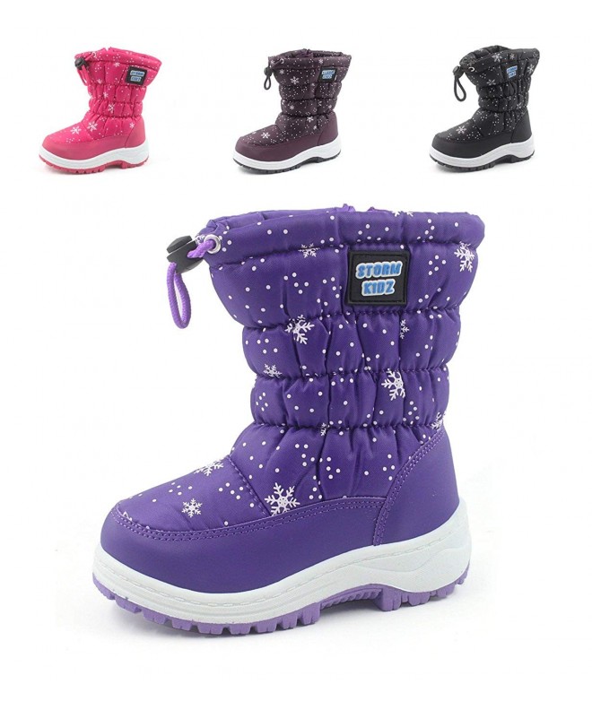 Snow Boots Girls Cold Weather Snow Boot Puffy (Toddler/Little Kid/Big Kid) Many Colors - Purple Snowflakes - CR17YLW7OYT $35.51