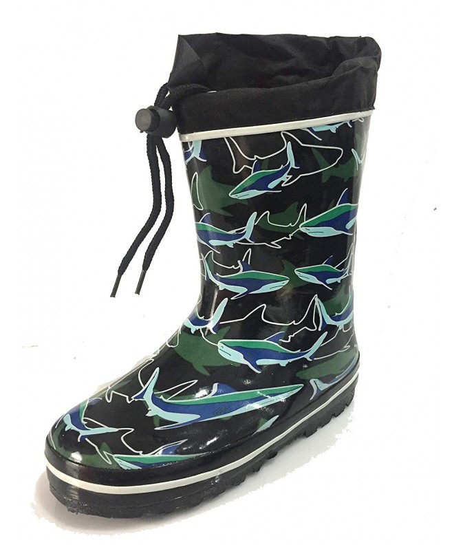 Boots Boys Black/Blue Shark Rain - Snow Boots w/Lining and Ties - CH12NTIDA9A $28.62