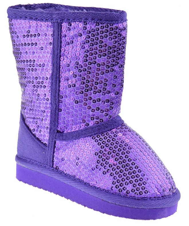 Snow Boots FEBE Baby Girls Sequin Faux Fur Mid Calf Shearling Boots - Purple - CD18IHM6UOX $32.37