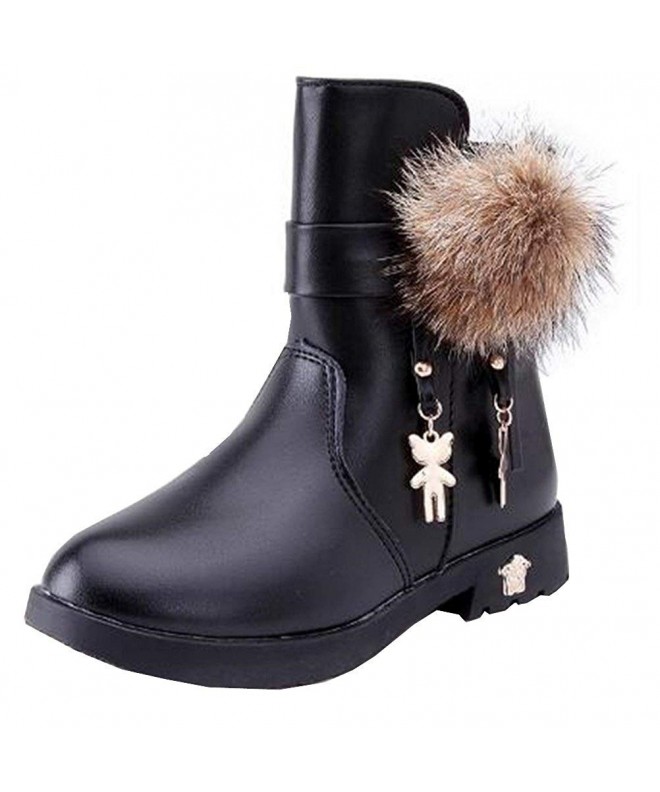 Snow Boots Girl's Toddler/Little Kid/Big Kid Waterproof Side Zipper Cute Fur Lined Mid Calf Winter Snow Boots - Black - CG12N...