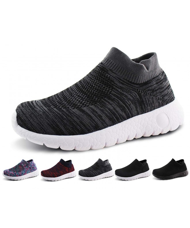 Trail Running Kids Walking Shoes Boys Girls Breathable Slip On Knit Sock Sneakers - Dk Grey - CG18IHAO3LC $35.73