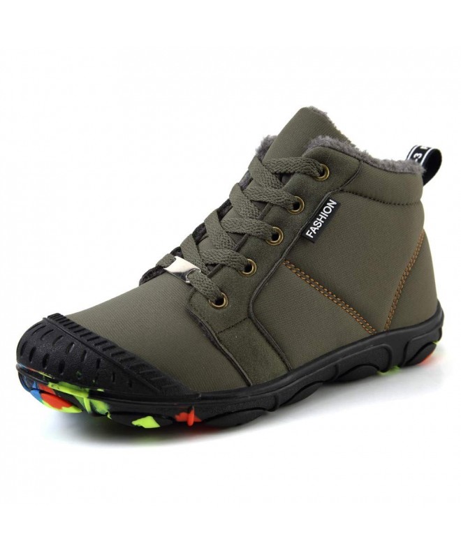 Boots Boys Warm Snow Boots Lace-Up Waterproof Non-Slip High Top Shoes Kids Fur Lining - Green - C118KQMITND $47.69