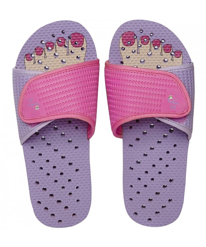 Water Shoes Girls Antimicrobial Shower Sandals - Pink Pedi with Rhinestone - C211V9JOXO7 $56.78