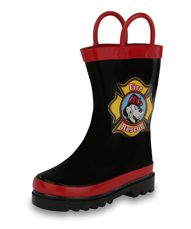 Boots Puddle Play Kids Boys' Fire Dog Character Printed Waterproof Easy-On Rubber Rain Boots (Toddler/Little Kids) - CO12G7MN...