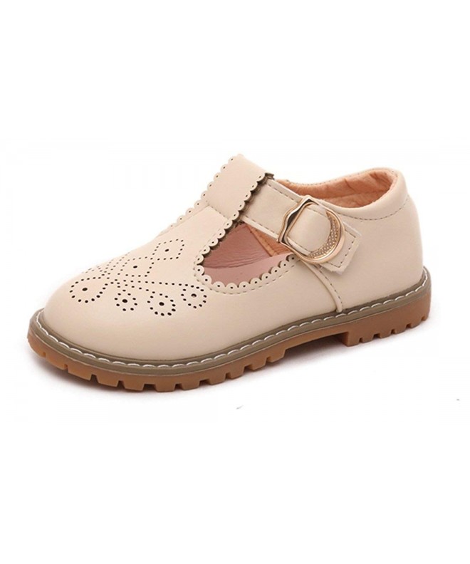 Oxfords Girls Mary Jane Shoes Leather T-Strap Princess Flat Oxford School Dress Shoes for Toddler Little Kids - Beige - CG18E...