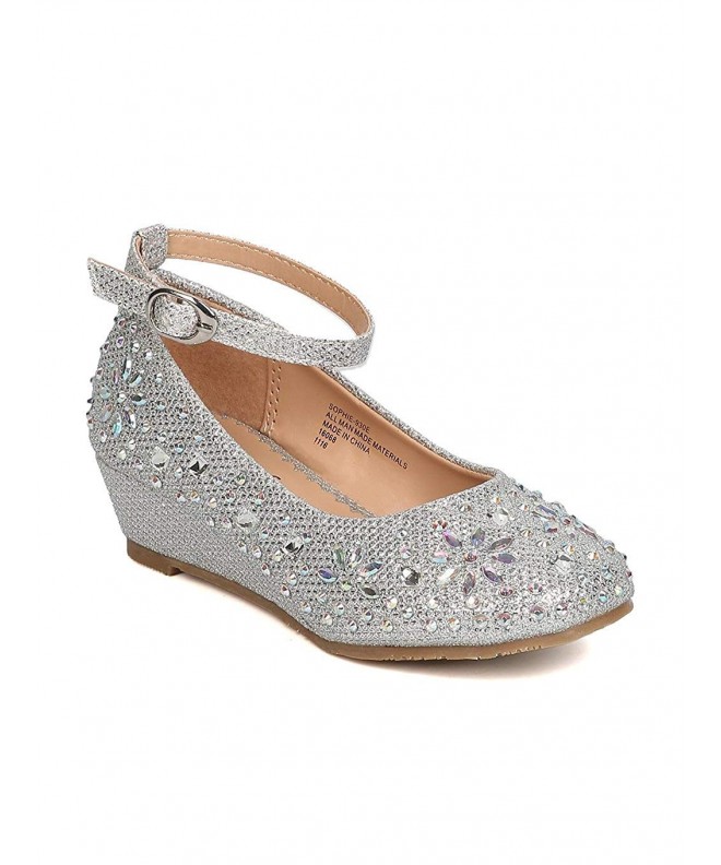 Sandals Girls Glitter Rhinestone Wedge - Silver - CR12O35OQZK $54.58