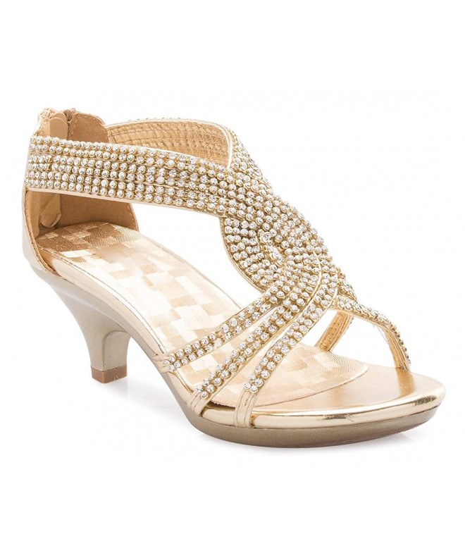 Sandals Girls Strappy Rhinestone Sandal - Gold Glitter - CY185DMX3WX $42.48
