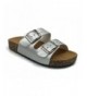 Sandals Women's Double Strap Cork Sole Slide Sandal Buckle - Silver K - CJ1809AHR4Z $40.12