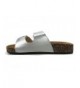 Sandals Women's Double Strap Cork Sole Slide Sandal Buckle - Silver K - CJ1809AHR4Z $40.12