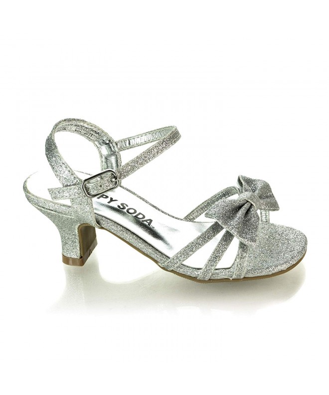 Sandals Sarina-2 Children's Girl's Open Toe Slingback Block High Heel Sandals - Silver Glt - C811KAYY639 $42.55