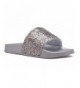 Sandals Girl's Glitter Rhinestone Slides - Embellished Jewel Slipper Sandal - Silver - CS18DI8HGIL $23.65