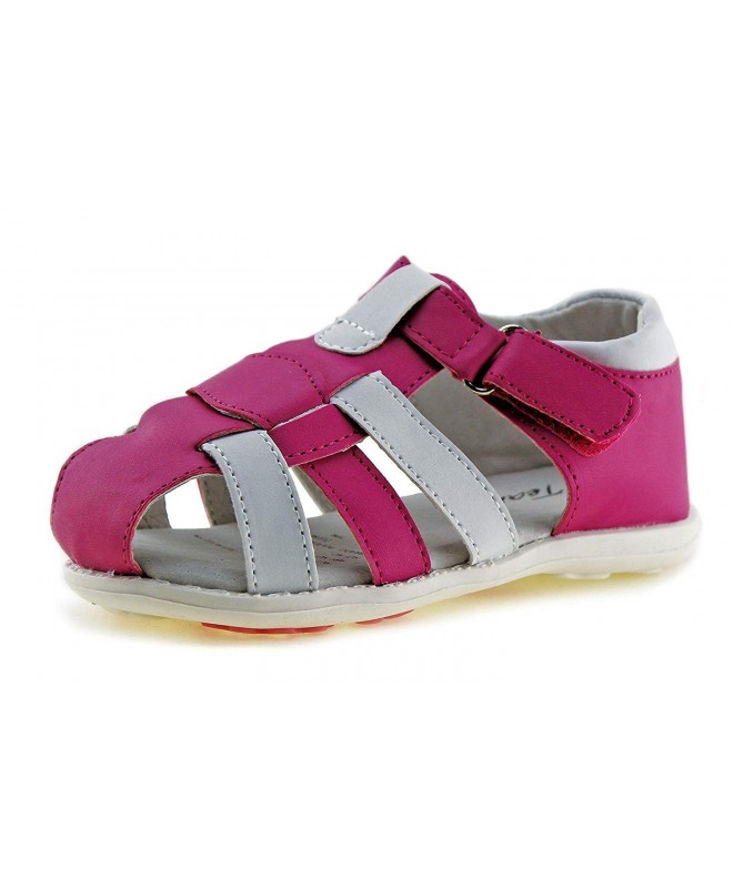 Sandals Kids Summer Outdoor Sandals Boys Girls Closed-Toe Leather Lined Strap Beach Shoes (Toddler/Little Kid - Fuchsia-2 - C...