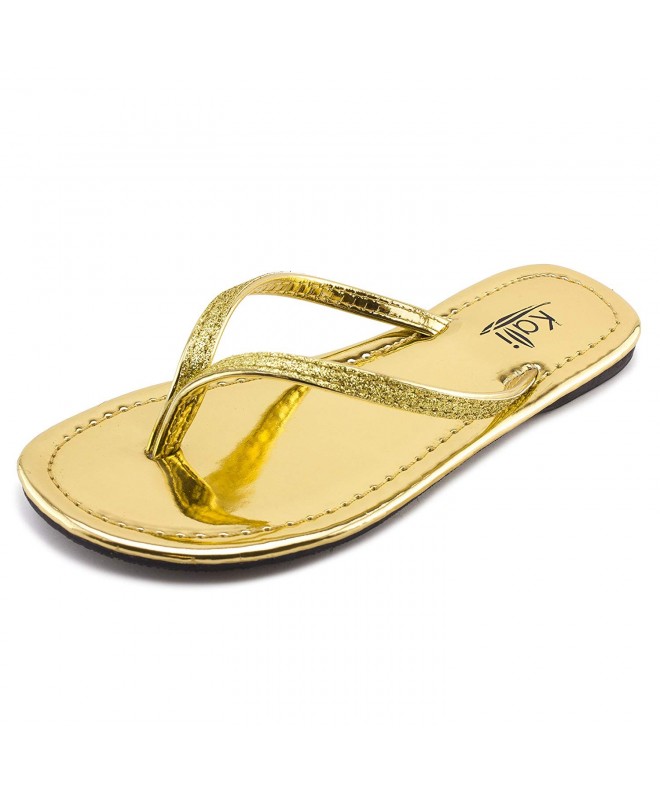 Sandals Girl's Focus Jr. Patent Flip Flop Flat Glitter Sandals - Gold - CP11KVXF23N $27.85