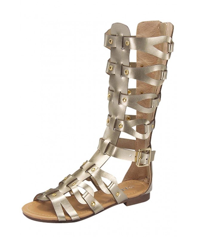 Sandals atta 07K Little Girls Strappy Gladiator Comfort Flat Sandals Tan - Gold - CG11NK72OYR $44.69