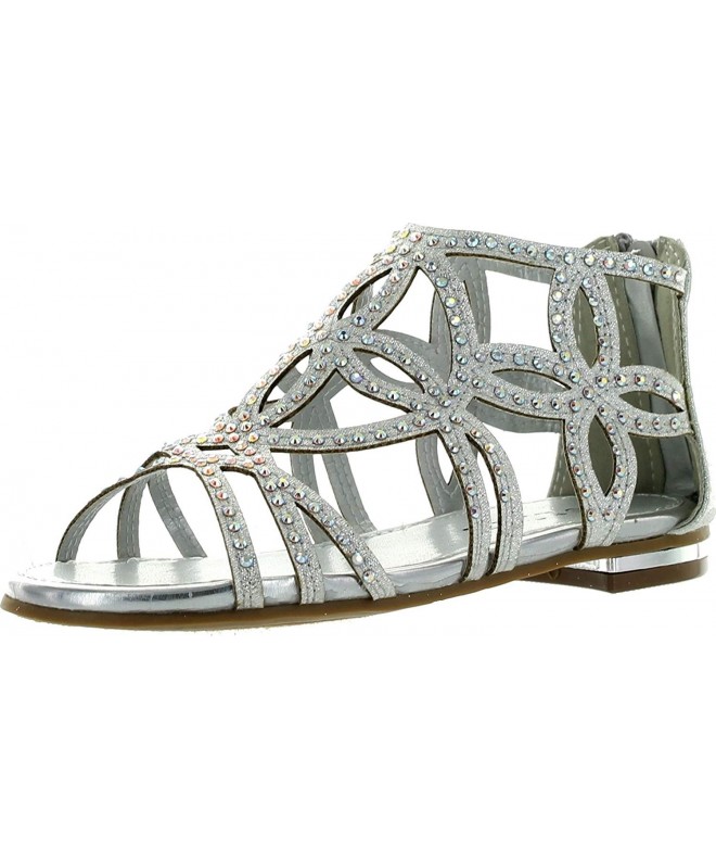 Sandals JJF Shoes Girls Kids Cut Out Rhinestone Gladiator Strappy Dress Sandals - Silver - CZ11WA0TCIZ $48.59