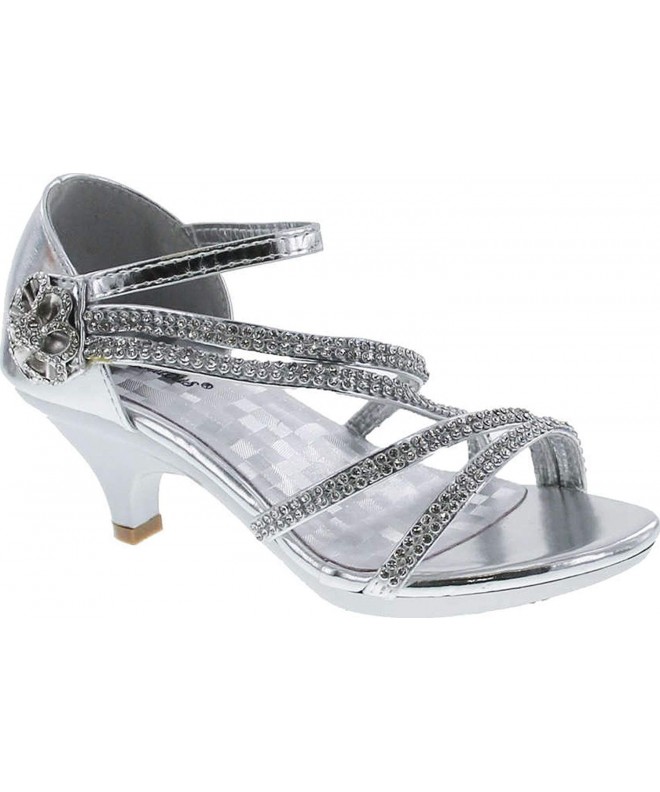 Sandals Glamour-28 Kids Rhinestone Flower Sparkling Bling Heel designed Dress Sandals - Silver/Silver - CI187ZZK9A7 $56.08