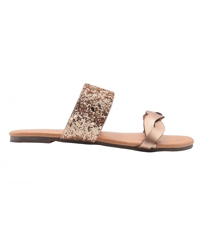 Sandals Girls Fashion Sandals Slide Flip Flops with Braided Metalic and Glitter Strap - Rose Gold - CT18NG2WSIU $31.48