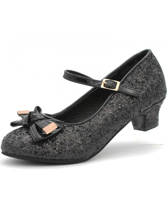 Sandals Girl's Glitter Sparkling Dress Shoes Low Medium Heel Pumps Bow Mary Jane Pageant - Black - CU18GX3CSAI $44.34