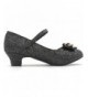 Sandals Girl's Glitter Sparkling Dress Shoes Low Medium Heel Pumps Bow Mary Jane Pageant - Black - CU18GX3CSAI $43.23