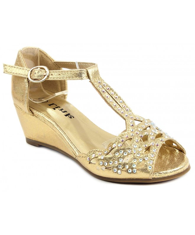 Sandals Blaze04 Kids Rhinestone Peep Toe Cut Out Ankle Strap Wedge Dress Sandal Shoes - Gold - CW11XUKRFA1 $49.79