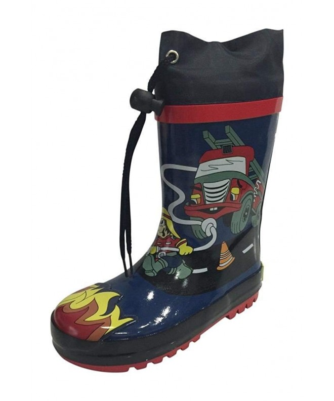 Boots Little Boys Blue & Black Fire Truck Fireman Rain Boots w/Lining - New - CT122QHIJ6X $38.50