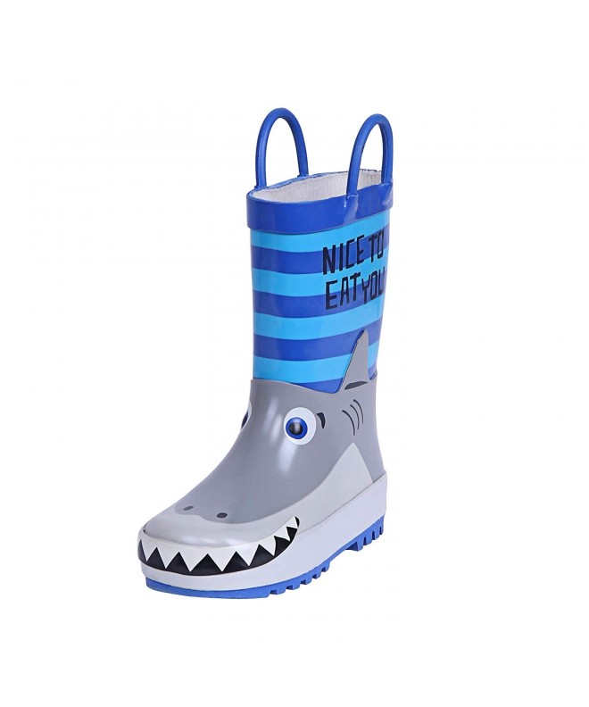 Boots Kids Natural Rubber Rain Boots with Easy-On Handles for Toddler Boys - 3D Printed Shark - Size 4 - CC18IGA0CI5 $45.38