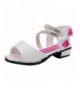 Sandals Girls' Peep Toe Patent Leather Rhinestone Strap Bow Low Heel Dress Sandals - White - C818CRZGQEX $27.68