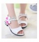 Sandals Girls' Peep Toe Patent Leather Rhinestone Strap Bow Low Heel Dress Sandals - White - C818CRZGQEX $27.68