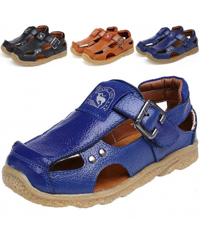 Sandals Boy's Girl's Athletic Summer Leather Outdoor Closed-Toe Strap Sandal(Toddler/Little Kid/Big Kid) - Blue - CQ182M8OWUR...
