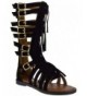 Sandals Katia 50K Little Girls Strappy Buckled Fringe Gladiator Flat Sandals - Black - CS12D0B00XT $45.78