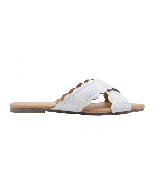 Sandals Girls Fashion Sandals Holographic Slide Slide Flip Flops with Scalloped Edges - Silver - C818NT2MW8H $31.41