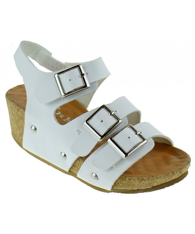 Sandals Rene 40K Little Girls Caged Adjustable Strappy Gladiator Cork Wedge Sandals - White - CY18OTDDSS6 $42.66