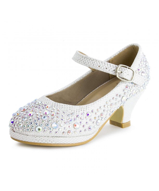 Sandals Little Girls Rhinestone Heel Platform Dress Pumps Silver - Silver - CN11U4NAVS5 $47.51