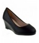 Sandals Doris 23K Little Girls Pull On Round Toe Wedge Sandals - Black Pu - C718DTHH6UC $46.52