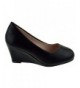 Sandals Doris 23K Little Girls Pull On Round Toe Wedge Sandals - Black Pu - C718DTHH6UC $46.52