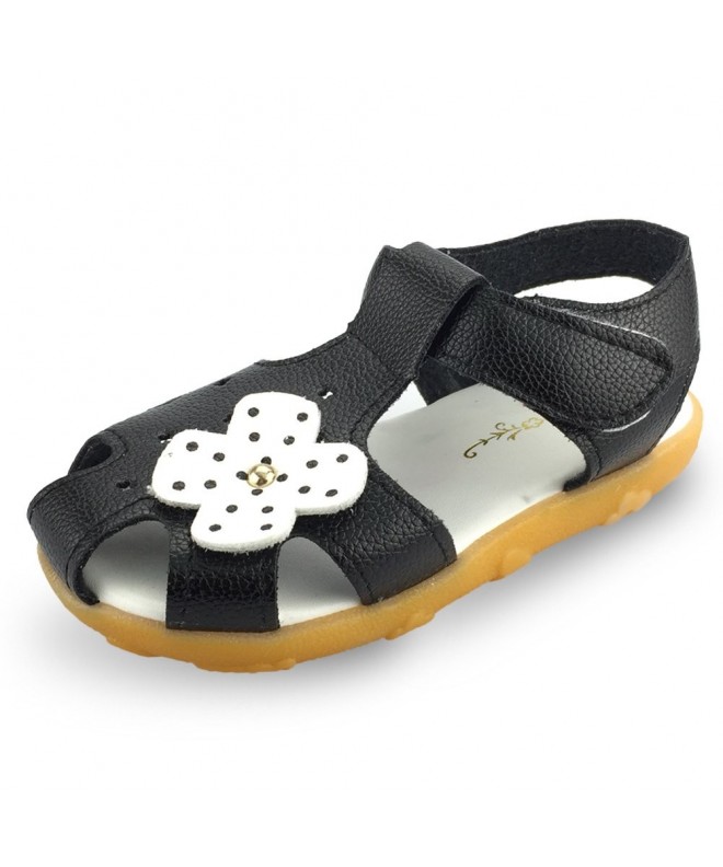 Sandals Girl's Sandal Closed-Toe Leather Floral Casual Princess Flat Shoes(Toddler/Little Kid) - 01black - C6183EYM0EC $18.07