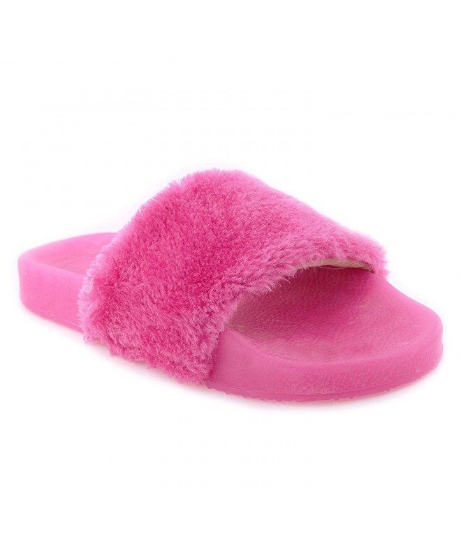Sandals I YOKIDS Sandals Slippers Fashion Girl's Flip Flop Fur Slide Slip Light Up Slide - Fuchsia - C71863Y89TQ $34.52