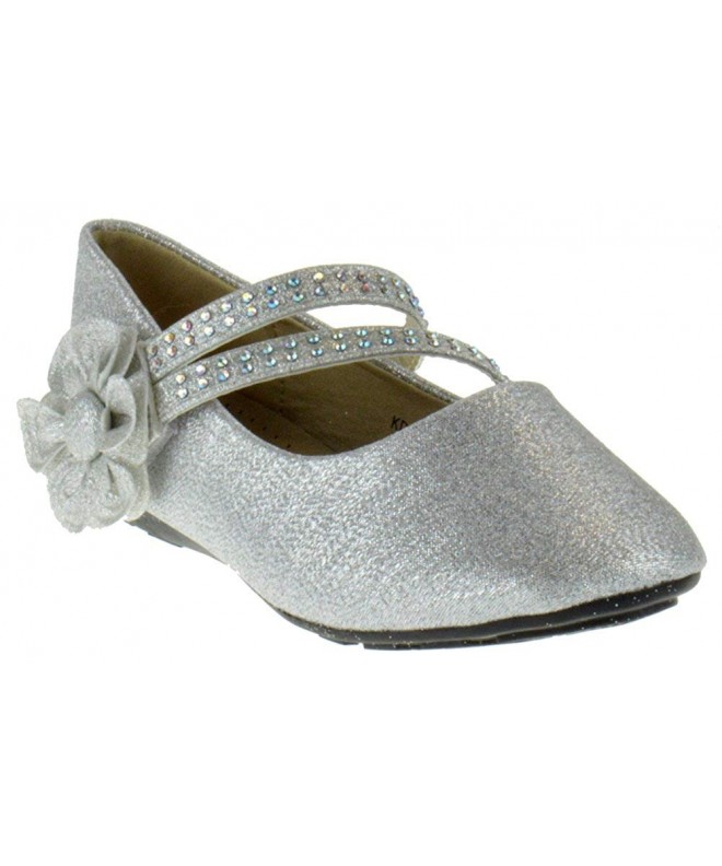 Sandals Little Girls Rhinestone Flower Strap Dress Sandals - Silver - CQ18C7U3NZU $40.95