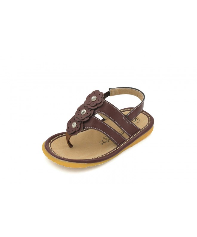 Sandals Brown Flower Thong Toddler Girl Squeaky Sandals Shoes - CT12CDOG8O9 $53.39