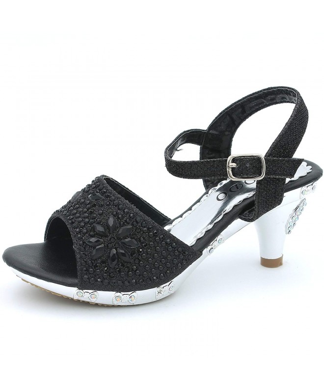 Sandals Girls Dress Sandals Kids Toddler Heels Shoes Glittery Shine Rhinestone Sling Back Wedding Party - Black - CJ18CERQUAI...